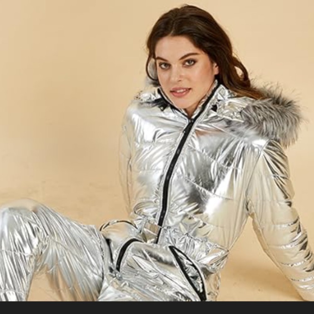 Aurgelmir metallic silver waterproof one piece lined non belted snow suit